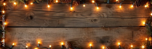 Christmas lights frame hanging on a rustic wooden wall