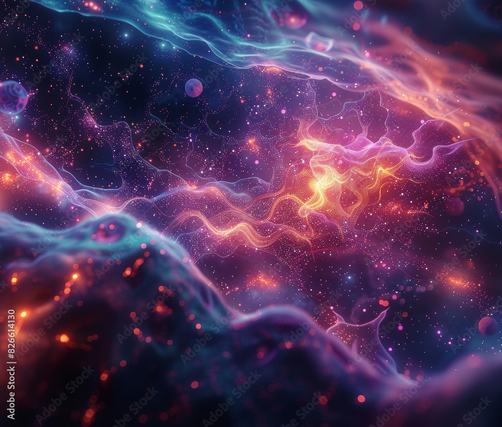 Starry sky filled with consciousness, neurons, cells, DNA, and memory fragments Starry sky filled with consciousness, neurons, cells, DNA, and memory fragments