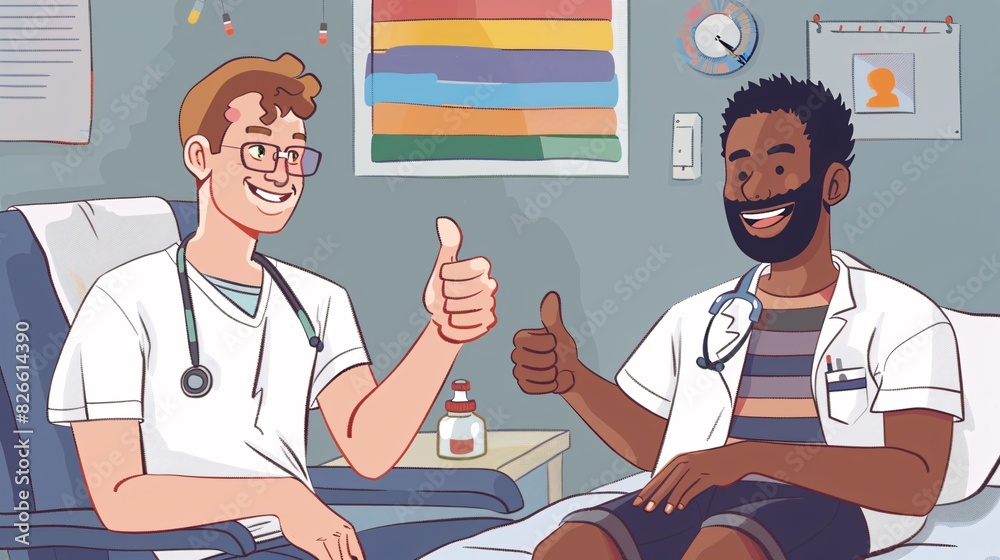 Supportive Nurse Celebrating Success with LGBTQ+ Patient - Concept of Inclusive Healthcare and Compassionate Medical Team Supportive Nurse Celebrating Success with LGBTQ+ Patient - Concept of Inclusive Healthcare and Compassionate Medical Team