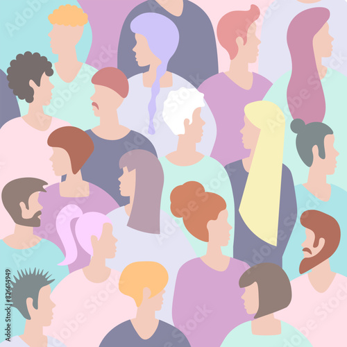 crowd of people, group of people. Vector Illustration for printing, backgrounds, covers and packaging. Image can be used for cards, posters, stickers and textile. Isolated on white background.