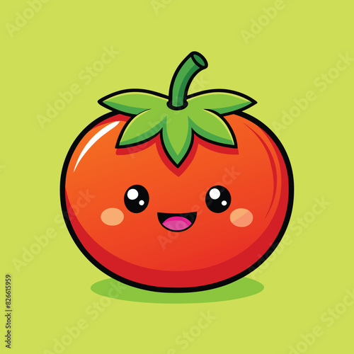 Cute tomato smile cartoon vector icon illustration food nature icon isolated flat vector