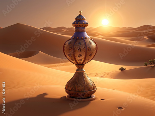 A burning lamp in the desert.