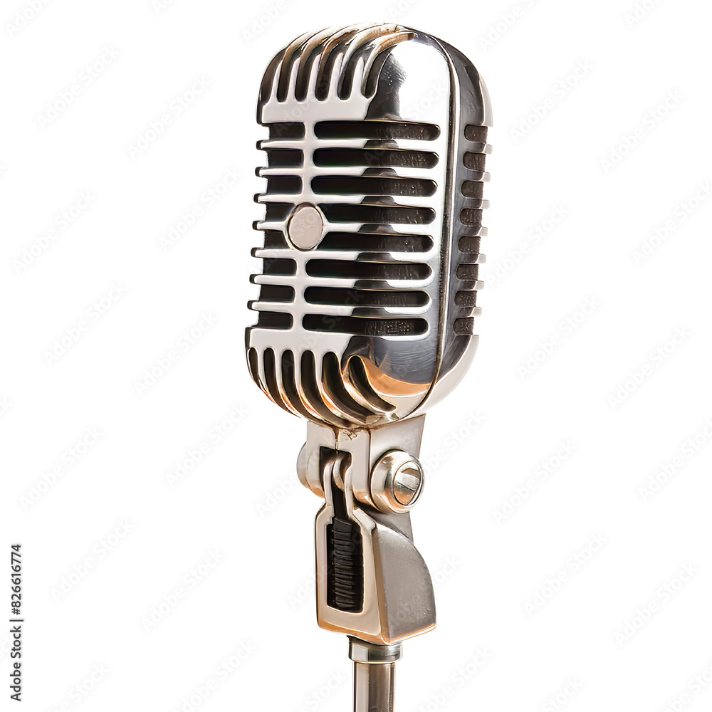 Fototapeta premium Retro Silver Microphone on Stand for Singing and Broadcasting