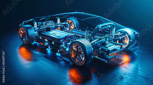 Futuristic electric vehicle concept in blue light