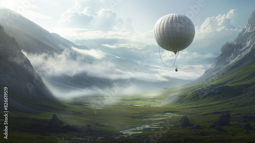 The tethered observation balloon swayed gently in the breeze, offering a bird's-eye view of the bustling city below. photo