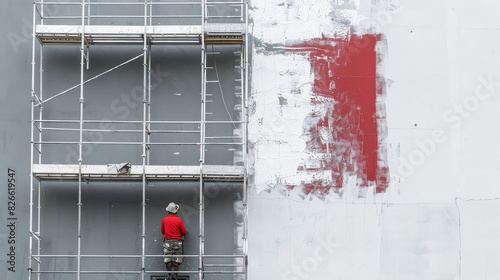 Painter painting the outside of a building wall with white paint © AlfaSmart