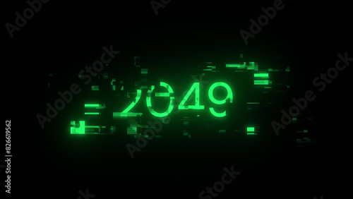 3D rendering 2049 text with screen effects of technological glitches