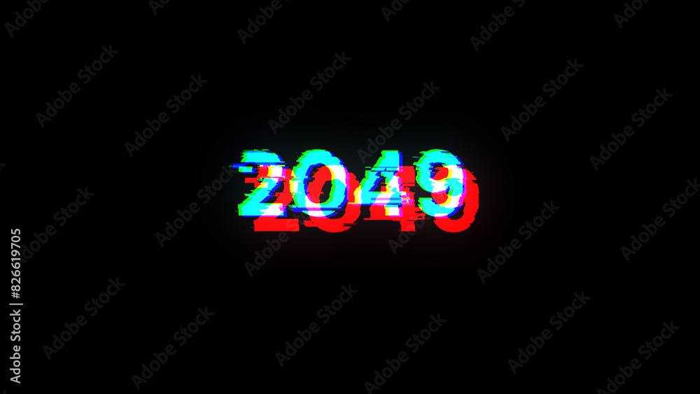 3D rendering 2049 text with screen effects of technological glitches 3D rendering 2049 text with screen effects of technological glitches