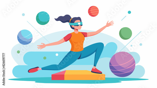 In the virtual reality world even gravity can be manipulated allowing participants to perform advanced Pilates moves with ease.. Vector illustration