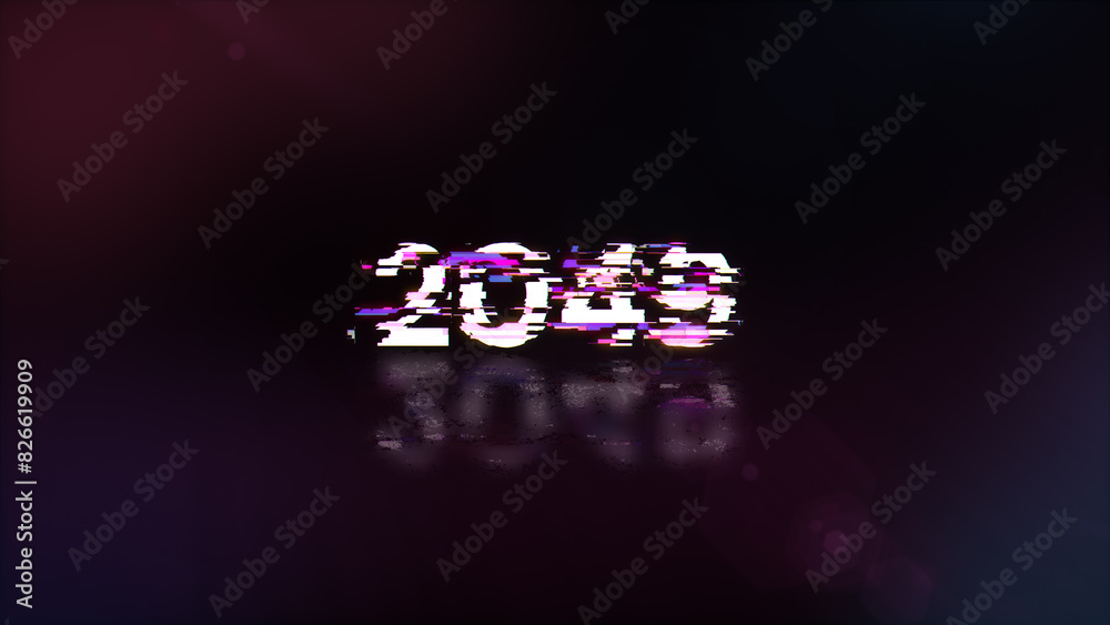 3D rendering 2049 text with screen effects of technological glitches 3D rendering 2049 text with screen effects of technological glitches