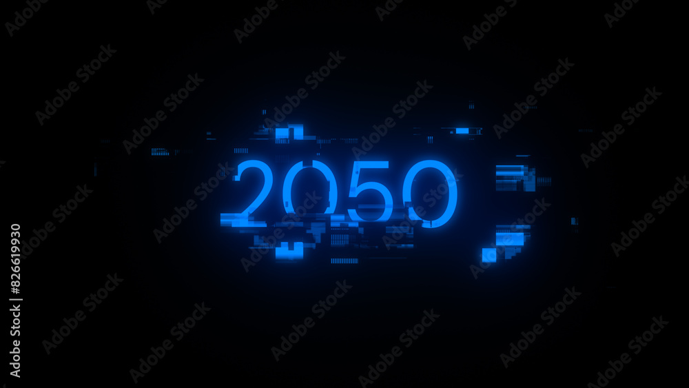3D rendering 2050 text with screen effects of technological glitches 3D rendering 2050 text with screen effects of technological glitches