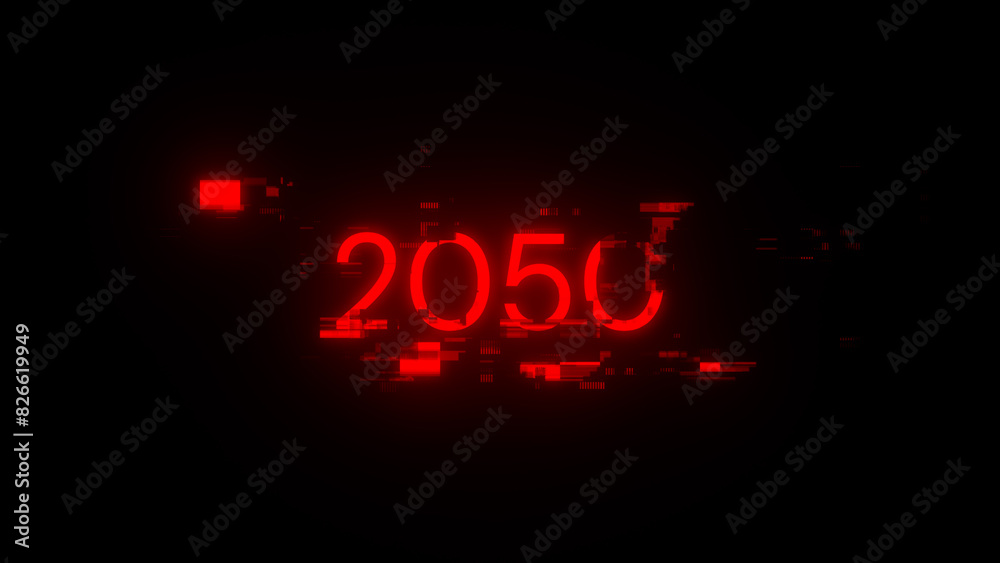 3D rendering 2050 text with screen effects of technological glitches 3D rendering 2050 text with screen effects of technological glitches