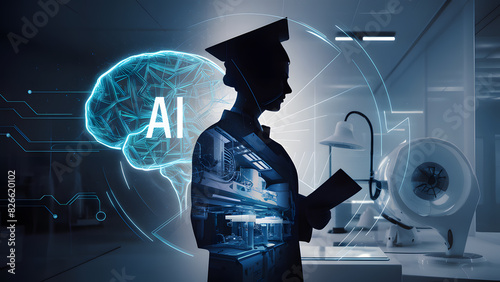 Conceptual representation of an AI graduate, symbolizing the intersection of artificial intelligence and education.