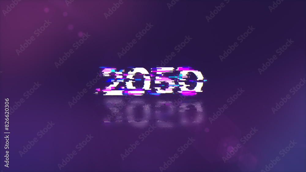 3D rendering 2050 text with screen effects of technological glitches 3D rendering 2050 text with screen effects of technological glitches