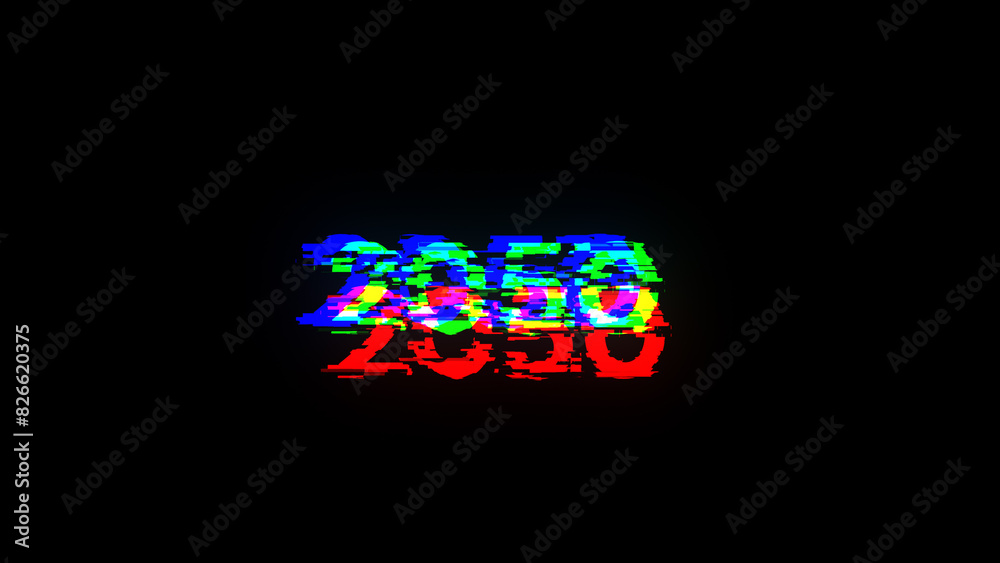 3D rendering 2050 text with screen effects of technological glitches