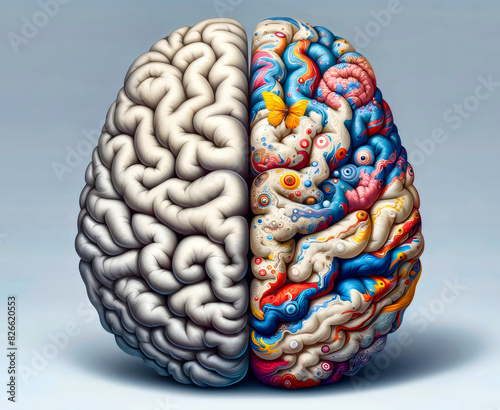 An abstract visual representation of a split brain symbolizing schizophrenia, issues of mental health and art