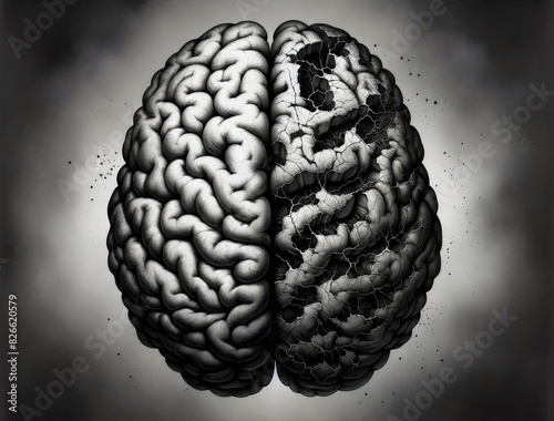 An abstract visual representation of a split brain symbolizing schizophrenia, issues of mental health and art