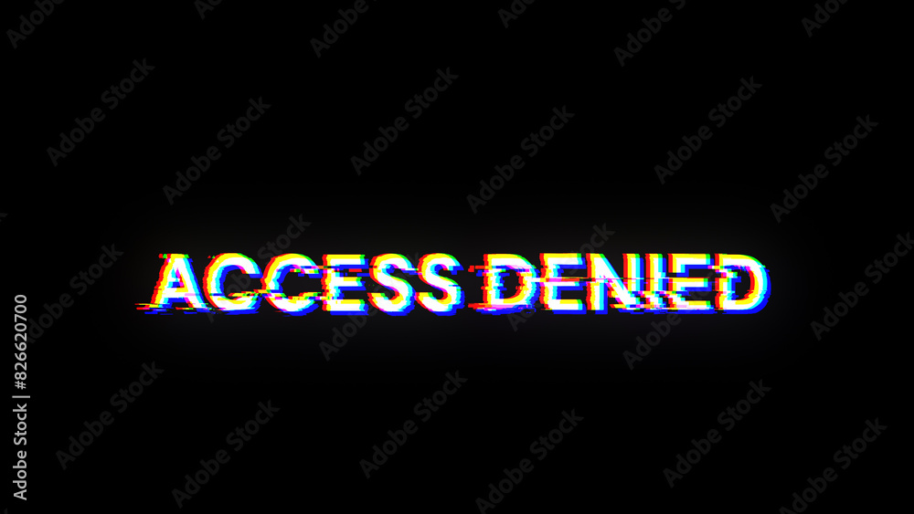 Fototapeta premium 3D rendering access denied text with screen effects of technological glitches
