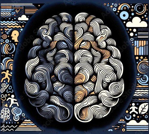 An abstract visual representation of a split brain symbolizing schizophrenia, issues of mental health and art