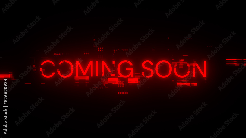 Obraz premium 3D rendering coming soon text with screen effects of technological glitches