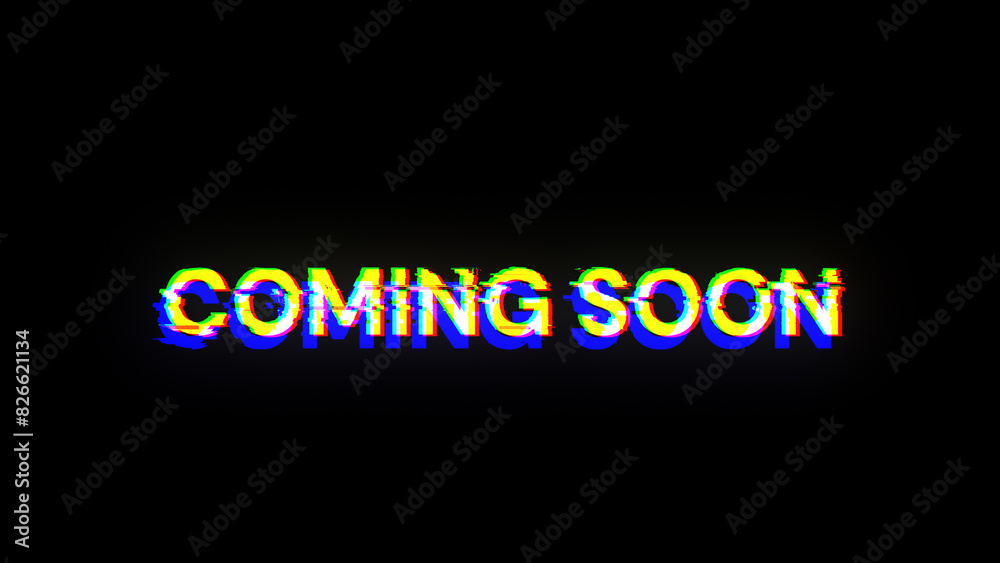 Fototapeta premium 3D rendering coming soon text with screen effects of technological glitches