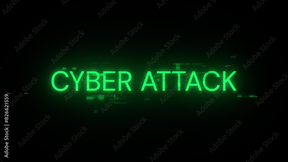 3D rendering cyber attack text with screen effects of technological glitches 3D rendering cyber attack text with screen effects of technological glitches