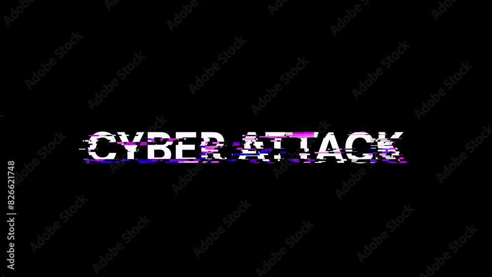 3D rendering cyber attack text with screen effects of technological glitches 3D rendering cyber attack text with screen effects of technological glitches