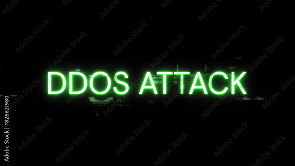 3D rendering ddos attack text with screen effects of technological glitches