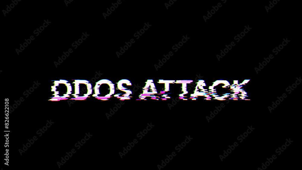 3D rendering ddos attack text with screen effects of technological glitches 3D rendering ddos attack text with screen effects of technological glitches