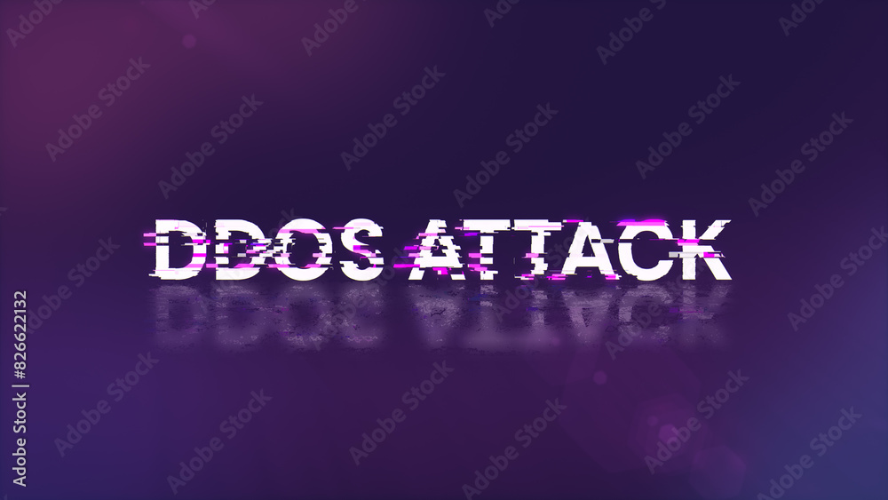 3D rendering ddos attack text with screen effects of technological glitches