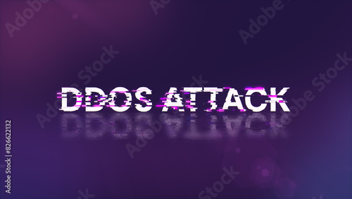 3D rendering ddos attack text with screen effects of technological glitches