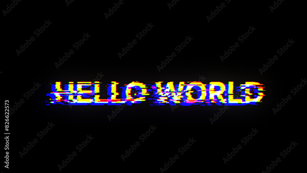 Obraz premium 3D rendering hello world text with screen effects of technological glitches