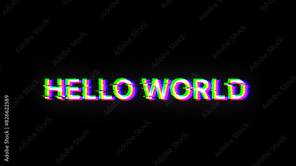 Fototapeta premium 3D rendering hello world text with screen effects of technological glitches