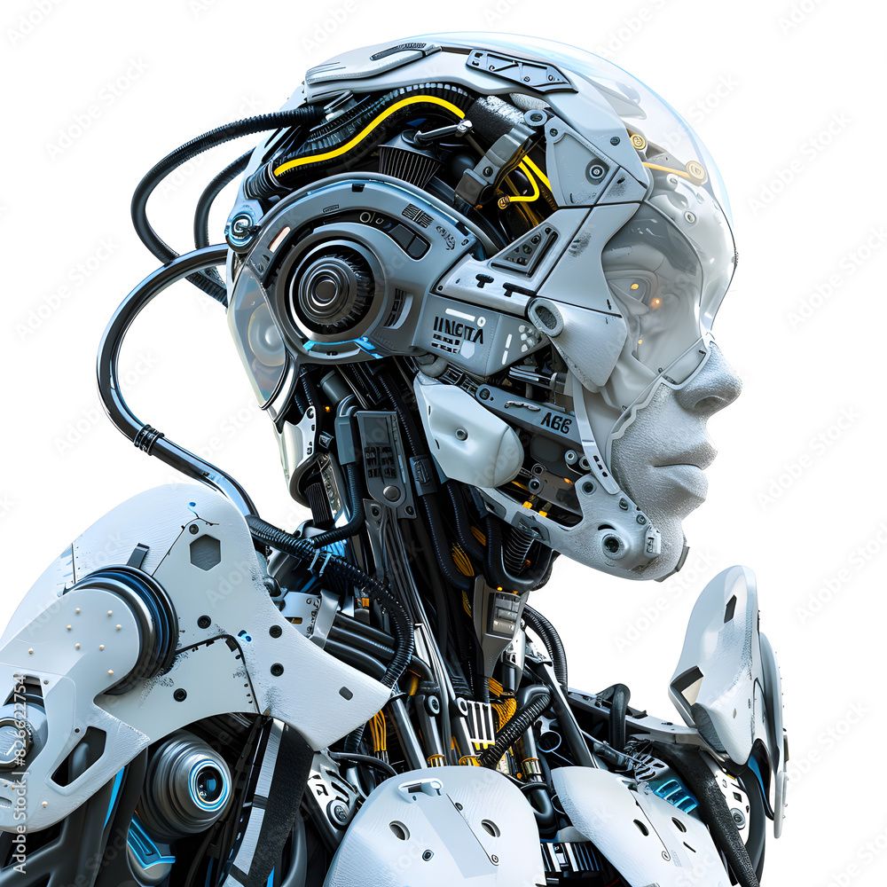 Fototapeta premium Cyborg Integration: Futuristic 3D Male with IGBT Components Symbolizing Human-Technology Synergy