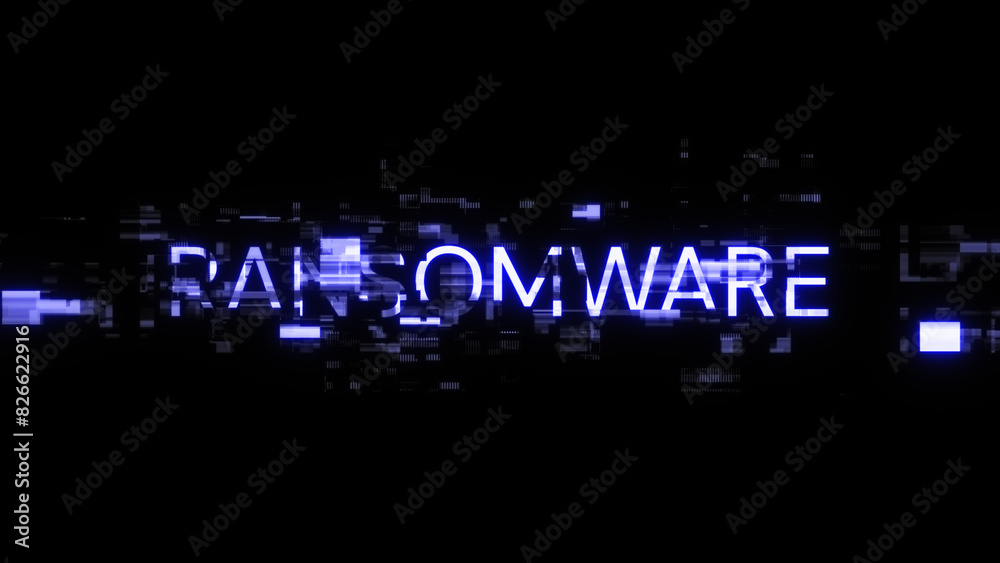 Obraz premium 3D rendering ransomware text with screen effects of technological glitches