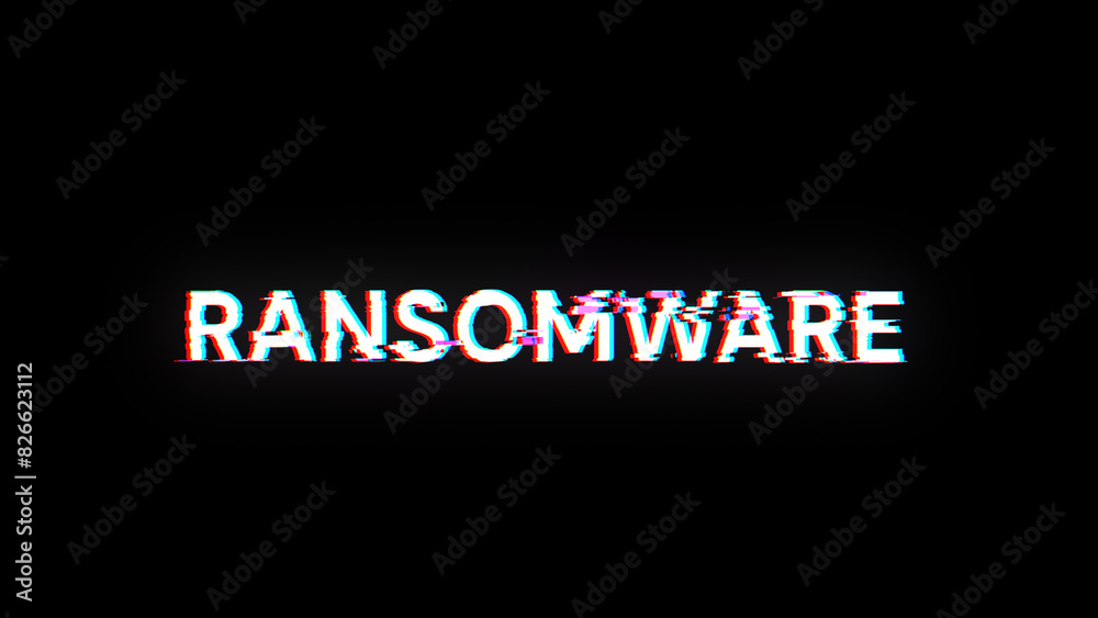 Obraz premium 3D rendering ransomware text with screen effects of technological glitches