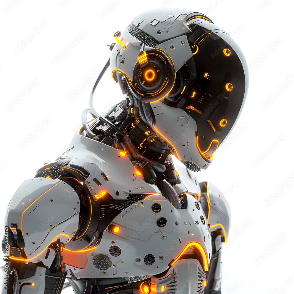 Futuristic 3D Character with IGBT Technology Elements on White Background Futuristic 3D Character with IGBT Technology Elements on White Background