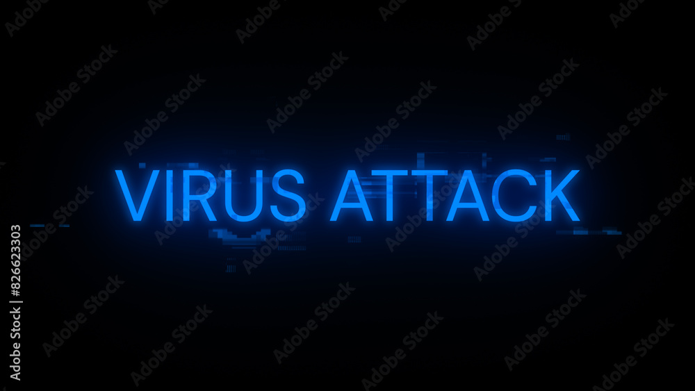 3D rendering virus attack text with screen effects of technological glitches 3D rendering virus attack text with screen effects of technological glitches