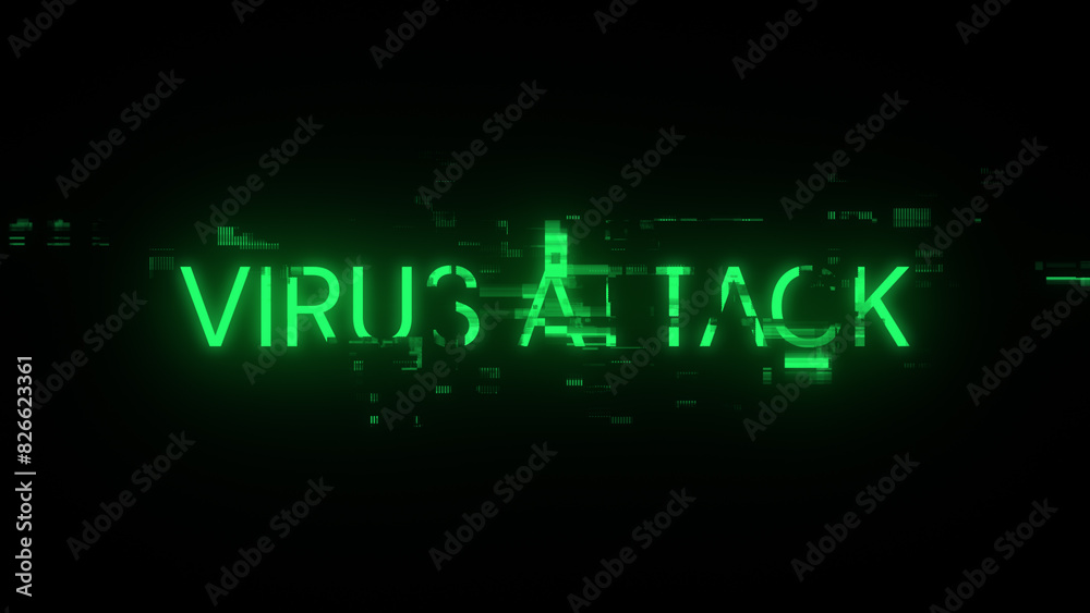 Obraz premium 3D rendering virus attack text with screen effects of technological glitches