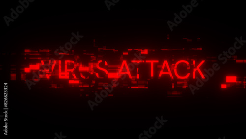 3D rendering virus attack text with screen effects of technological glitches