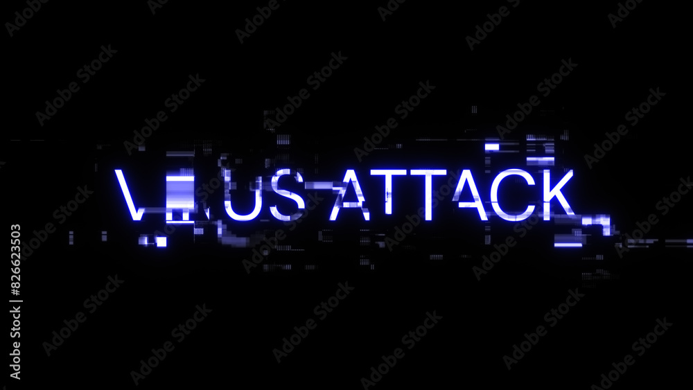 3D rendering virus attack text with screen effects of technological glitches