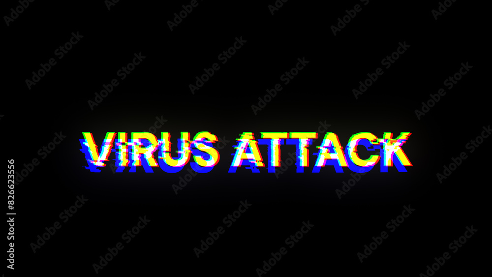3D rendering virus attack text with screen effects of technological glitches 3D rendering virus attack text with screen effects of technological glitches