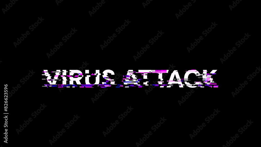 3D rendering virus attack text with screen effects of technological glitches 3D rendering virus attack text with screen effects of technological glitches