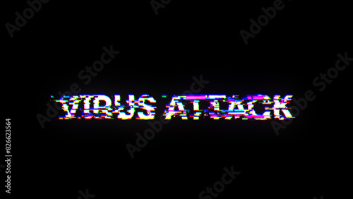 3D rendering virus attack text with screen effects of technological glitches