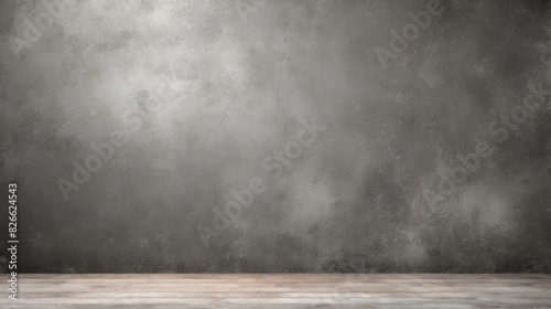 Empty room. Room wall with wooden floor. Empty wooden table.