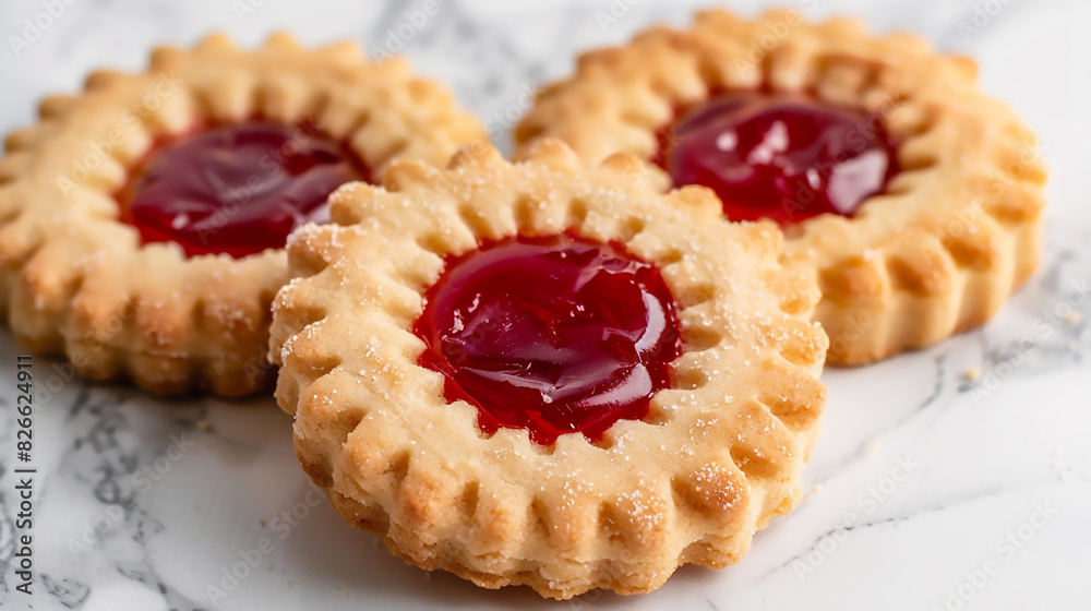 homemade sweet sable biscuit cookies with jam on white background homemade sweet sable biscuit cookies with jam on white background