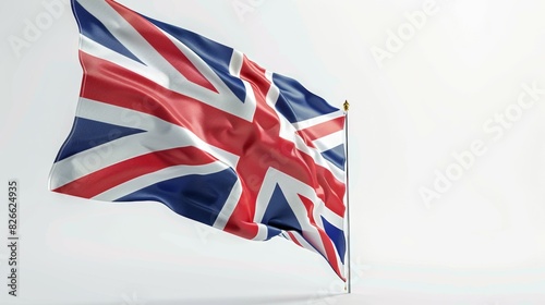 A flag of the United Kingdom is flying in the air