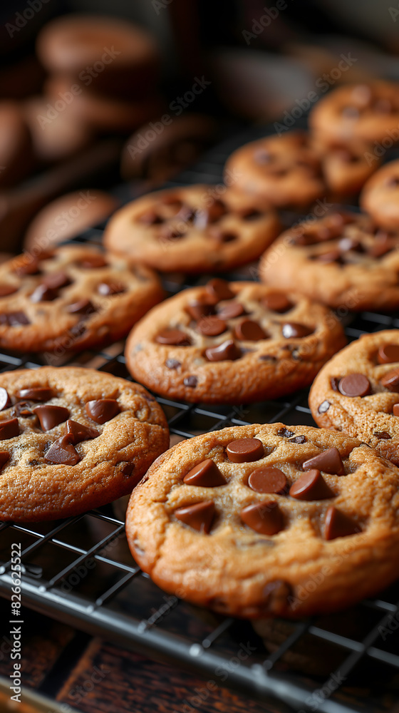 Freshly Baked Chocolate Chunk Cookies on Cooling Rack Freshly Baked Chocolate Chunk Cookies on Cooling Rack