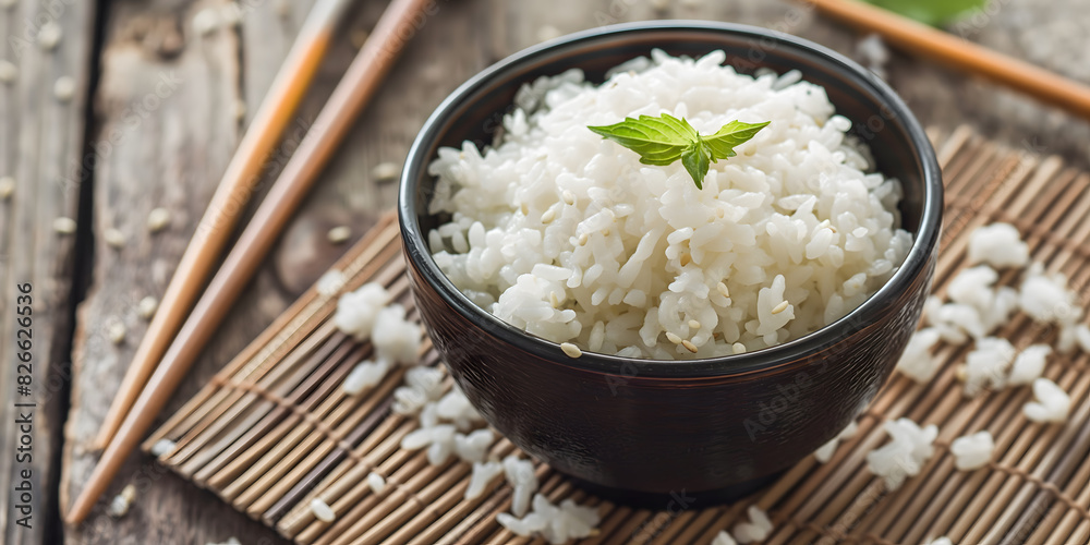 Perfectly Cooked White Rice in a Ceramic Bowl on Marble Background Perfectly Cooked White Rice in a Ceramic Bowl on Marble Background