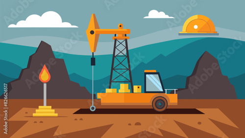 Despite the advanced technology the rig still relies on the basic principle of drilling using brute force to extract a valuable resource from deep. Vector illustration